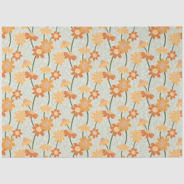Pretty retro muted 1970s flowers tissue paper (Front)