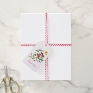 Pretty Retro Pink and Blue Flowers Thank You Gift Tags