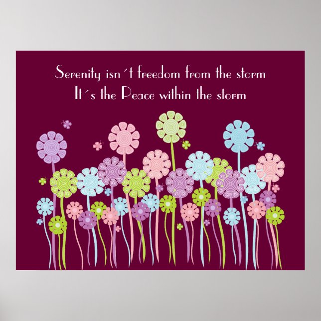 Pretty Retro Serenity Flowers & Butterflies Poster (Front)