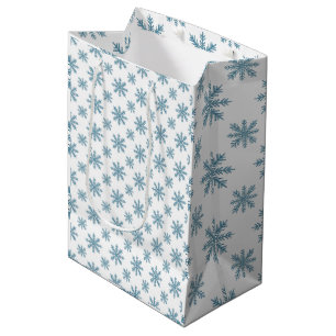 Pretty retro snowflake pattern blues watercolor medium gift bag