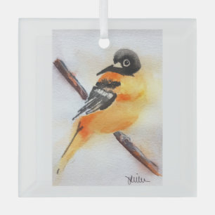 Pretty Robin Watercolor Christmas Glass Tree Decoration