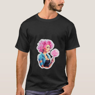 Pretty Roller Derby Girl Pink Cotton Candy Design T-Shirt
