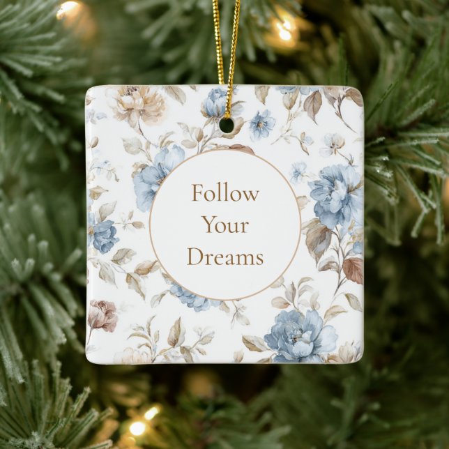 Pretty Romantic Blue Flowers   Ceramic Ornament (Tree)