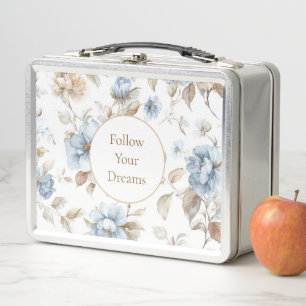 Pretty Romantic Blue Flowers Metal Lunch Box