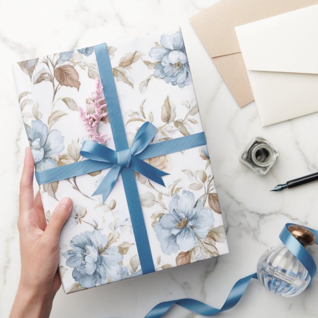 Pretty Romantic Blue Flowers Wedding Wrapping Paper (Gifting)