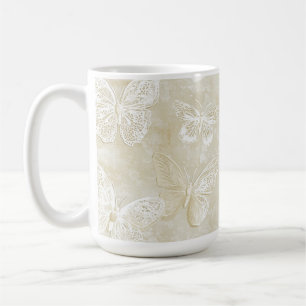 Pretty Romantic Cream Ivory Butterflies Hearts   Coffee Mug