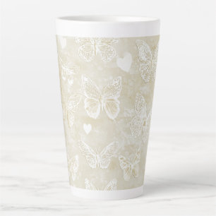 Pretty Romantic Cream Ivory Butterflies Hearts   Latte Mug