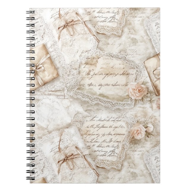 Pretty Romantic Ivory Blush Roses Love Letters Notebook (Front)