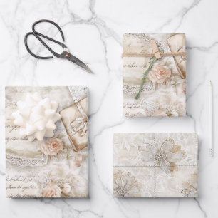 Pretty Romantic Ivory Blush Roses Love Letters Wrapping Paper Sheet