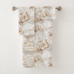 Pretty Romantic Love Letters Blush Roses Bath Towel Set