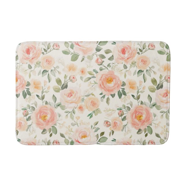 Pretty Romantic Peach Flowers   Bath Mat (Front)