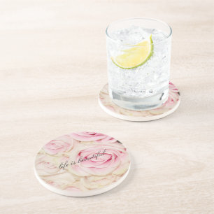 Pretty romantic pink cream roses coaster