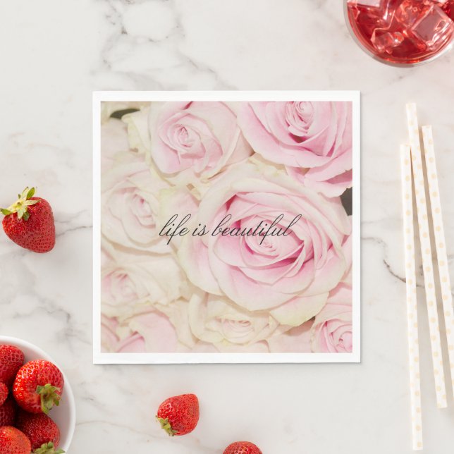 Pretty romantic pink cream roses napkin (Insitu)
