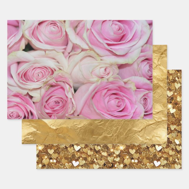 Pretty romantic pink cream roses wrapping paper sheet (Set)