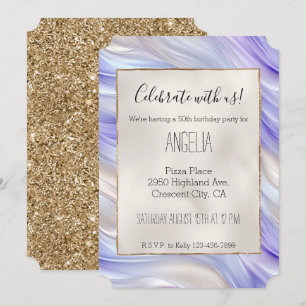 Pretty Romantic Purple Blue Pearl Swirls Invitation