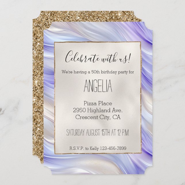 Pretty Romantic Purple Blue Pearl Swirls Invitation (Front/Back)
