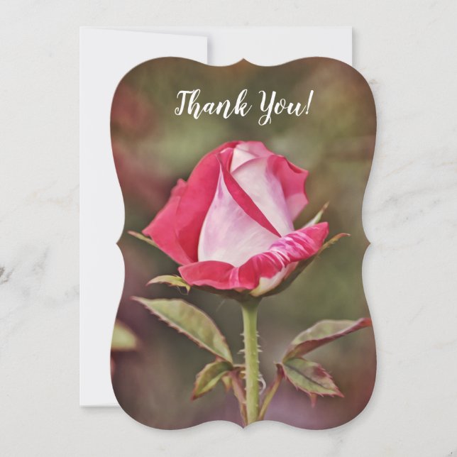 Pretty Rose Art Thank You Flat Note Card (Front)