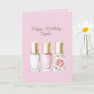 Pretty Rose Blush Pink Floral Nail Polish Birthday Card