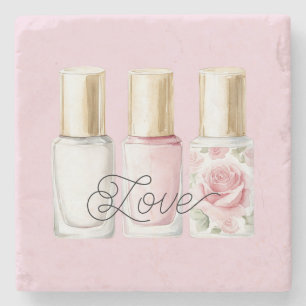 Pretty Rose Blush Pink Floral Nail Polish Stone Coaster