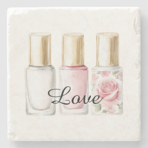 Pretty Rose Blush Pink Floral Nail Polish Stone Coaster