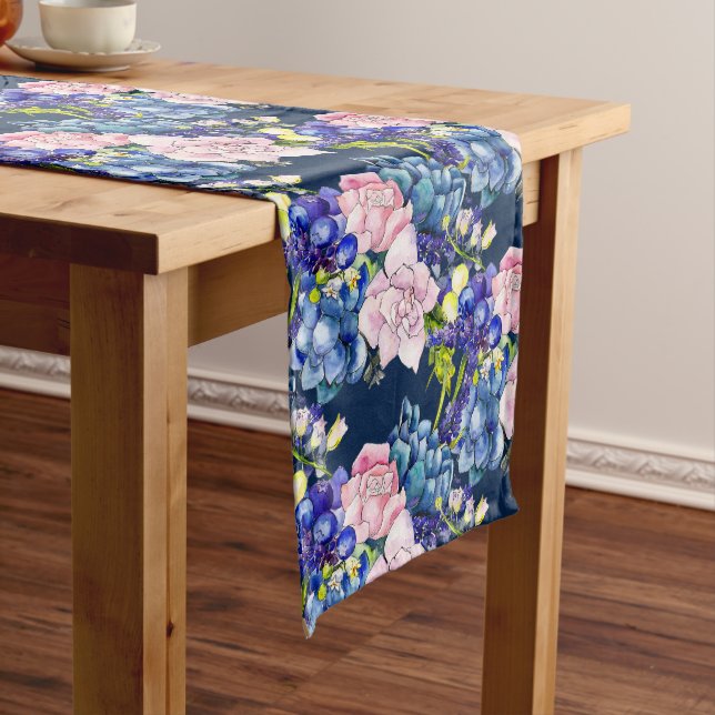 Pretty Rose Chintz Floral Print Short Table Runner (In Situ)