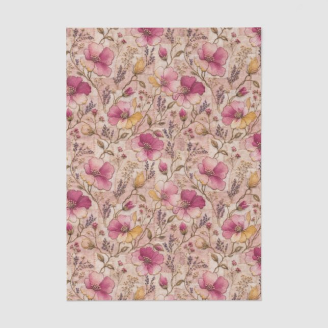 Pretty Rose Embroidered Bloom Pattern Tissue Paper (Front)