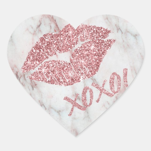 Pretty Rose Faux Glitter XOXO Heart Sticker (Front)