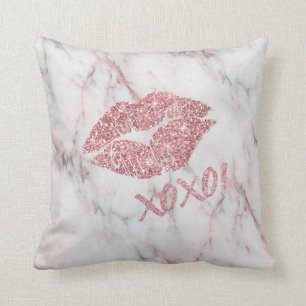 Pretty Rose Faux Glitter XOXO Kiss Cushion
