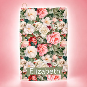 Pretty Rose Garden Patterned Personalised Golf Towel