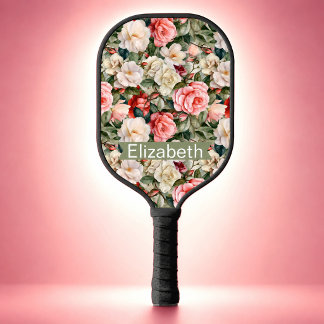 Pretty Rose Garden Patterned Personalised Pickleball Paddle