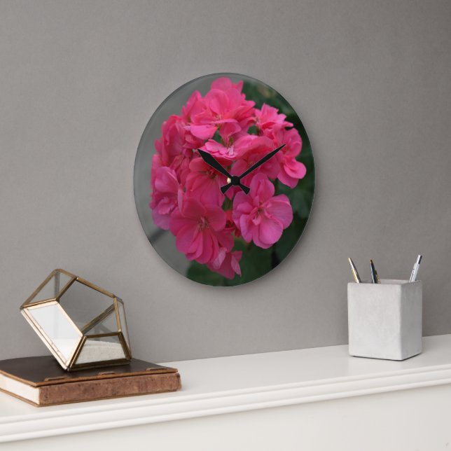 Pretty Rose Geranium Floral No Numerals  Large Clock (Office)