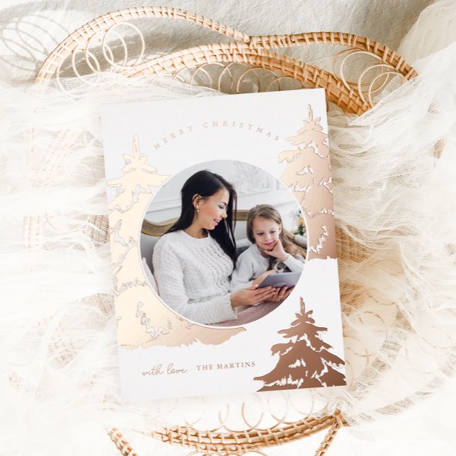 Pretty Rose Gold Christmas Tree Two Photo Holiday (Creator Uploaded)