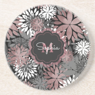 Pretty rose gold floral illustration pattern coaster