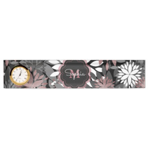Pretty rose gold floral illustration pattern nameplate
