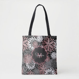 Pretty rose gold floral illustration pattern tote bag