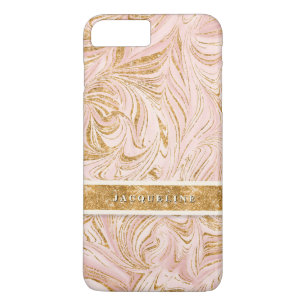 Pretty Rose Gold Foil Glitter Marbled Pattern Pink iPhone 8 Plus/7 Plus Case