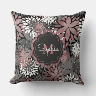 Pretty Rose Gold Geometric Flowers Illustration Cushion