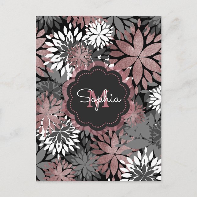 Pretty Rose Gold Geometric Flowers Illustration Postcard (Front)