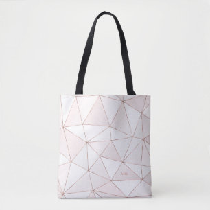 Pretty Rose Gold Geometric Pattern Monogram Tote Bag