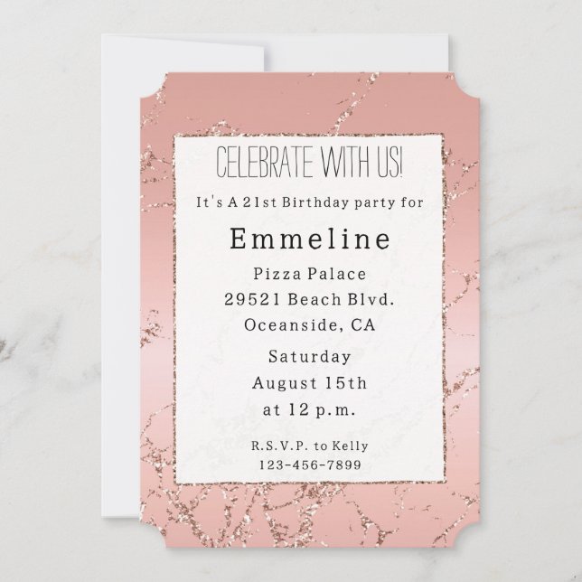 Pretty Rose Gold Glitter Streaks Invitation (Front)