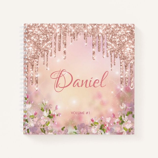 pretty rose gold glitter your name personalised    notebook (Front)