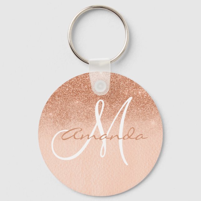 Pretty Rose Gold Ombre Monogram Personalised Key Ring (Front)
