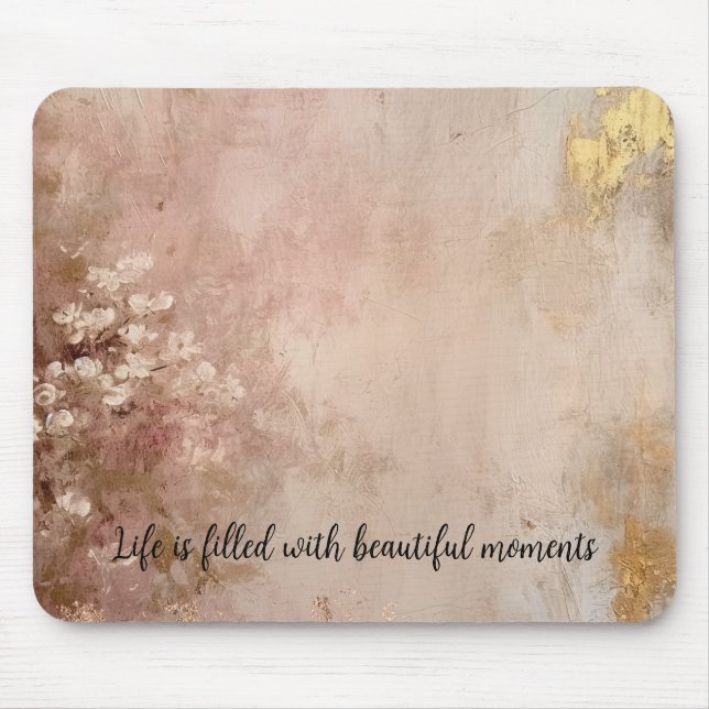 Pretty Rose Gold Paint Antique Floral Mouse Pad (Front)
