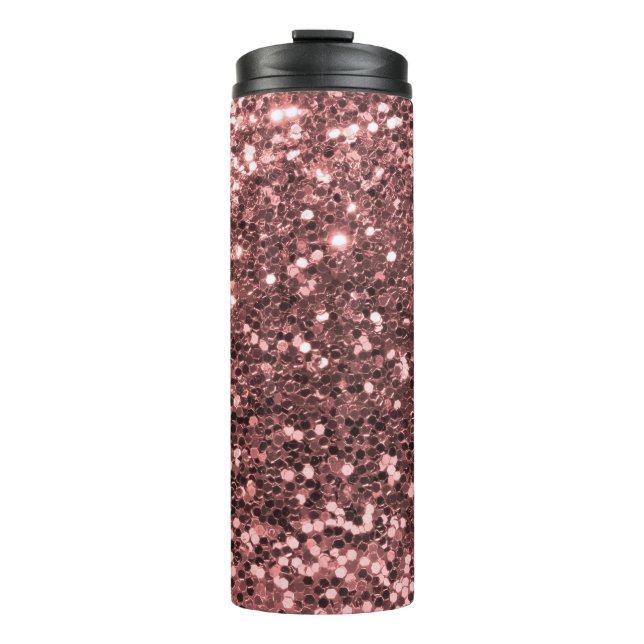 Pretty Rose Gold Pink Faux Glitter Sparkle Thermal Tumbler (Front)