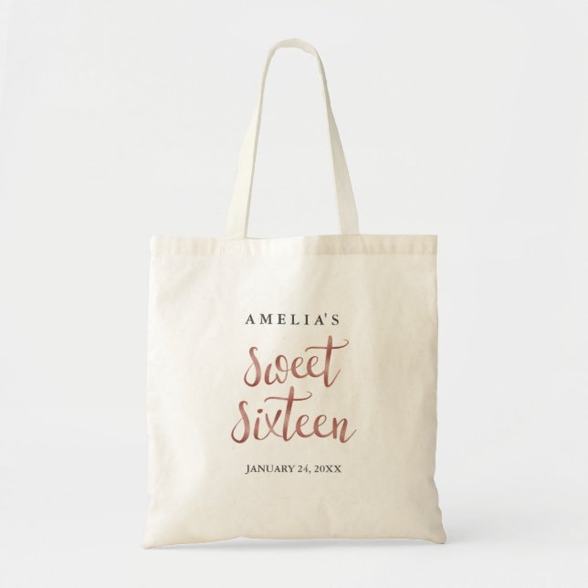 Pretty Rose Gold Sweet Sixteen Tote Bag (Front)