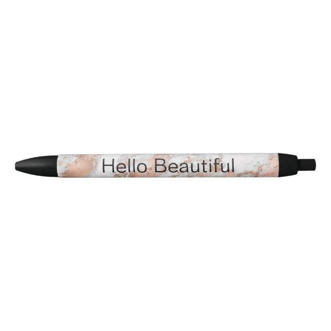 Pretty Rose Gold White Glitzy Marble     Black Ink Pen (Front)