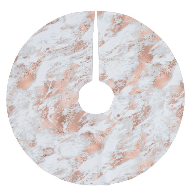 Pretty Rose Gold White Glitzy Marble         Brushed Polyester Tree Skirt (Front)