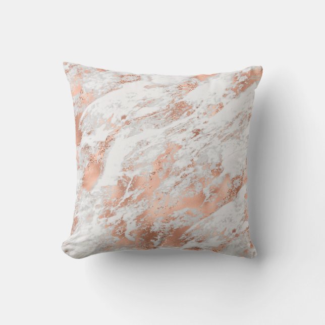 Pretty Rose Gold White Glitzy Marble   Cushion (Front)