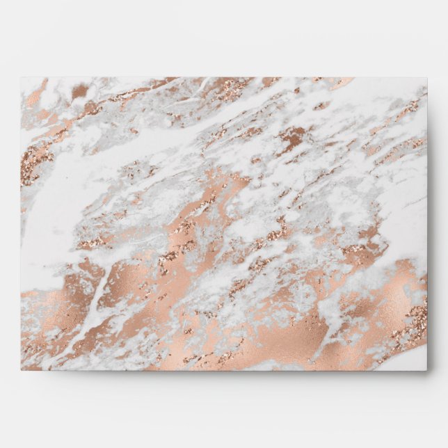 Pretty Rose Gold White Glitzy Marble  Envelope (Front)