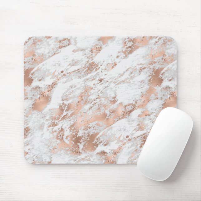 Pretty Rose Gold White Glitzy Marble     Mouse Pad (With Mouse)